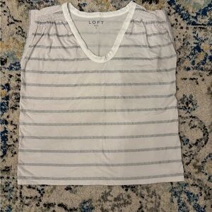 LOFT White and Silver Striped Women's Top